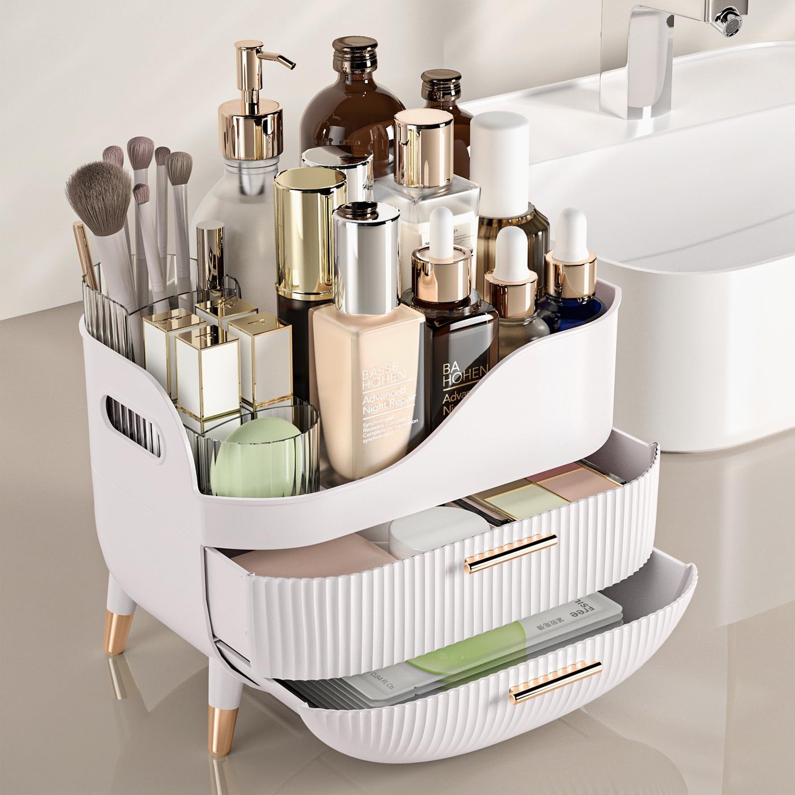 Makeup Organizer with Drawers Skincare for Vanity Storage Box Handle Large