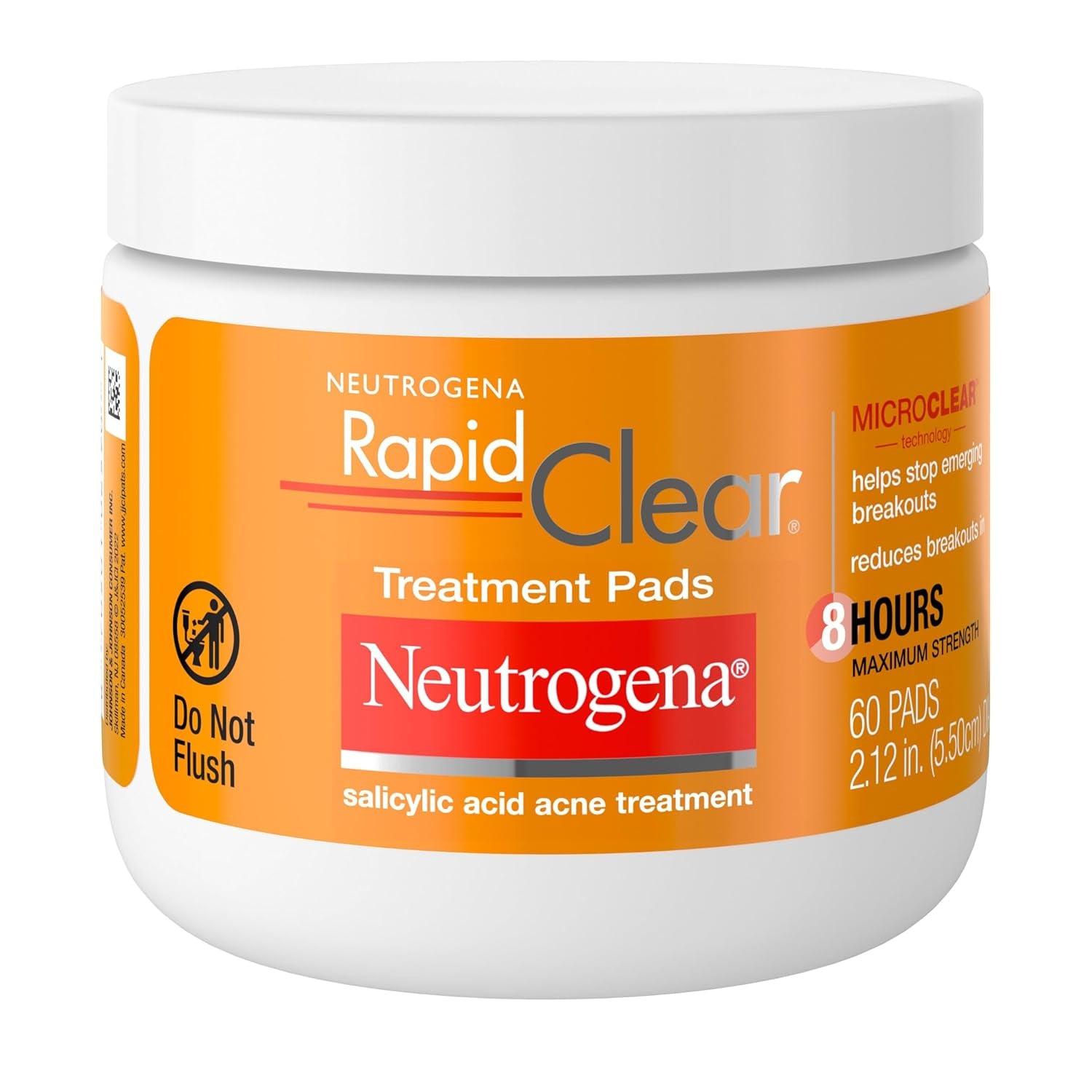 Neutrogena Rapid Clear Maximum Strength Acne Treatment Pads - Salicylic Acid Formula, Face Cleansing Pads, Oil Remover, Fights Pimples, 60 Count, Resealable Jar