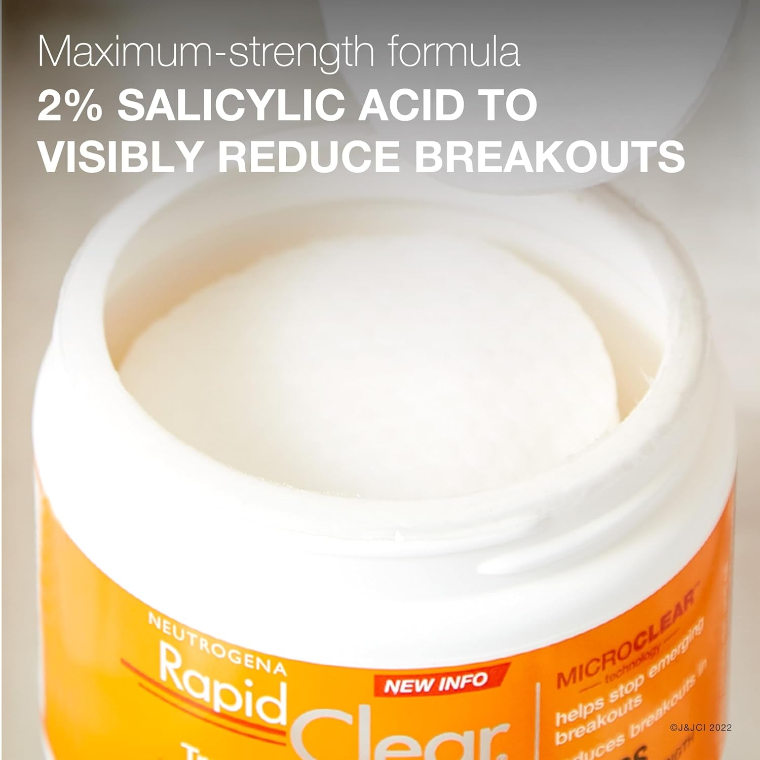 Neutrogena Rapid Clear Maximum Strength Acne Treatment Pads - Salicylic Acid Formula, Face Cleansing Pads, Oil Remover, Fights Pimples, 60 Count, Resealable Jar