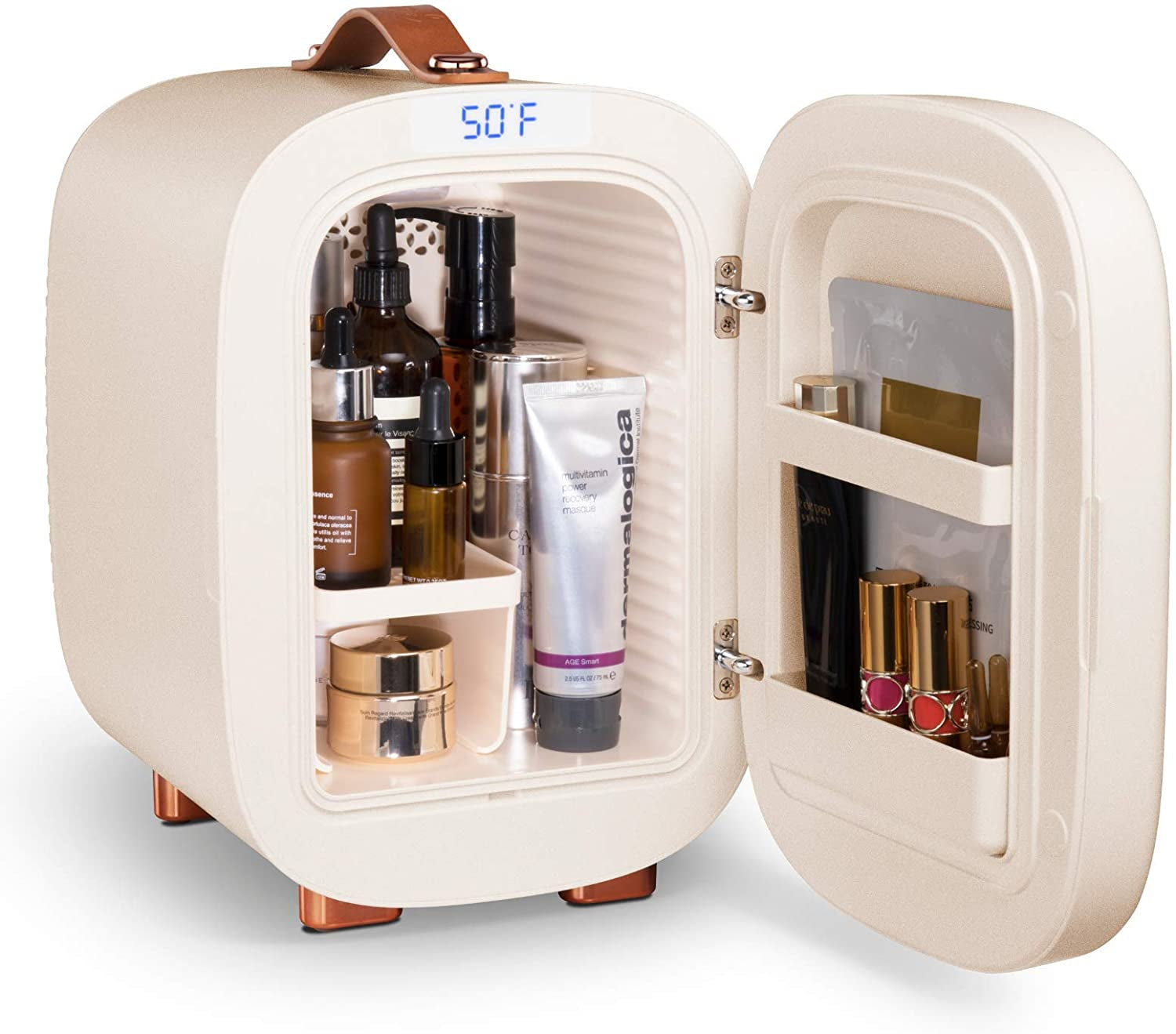 QUBI Professional Mini Skincare and Cosmetics Fridge, 5 Liter Compact Design (Cream White)