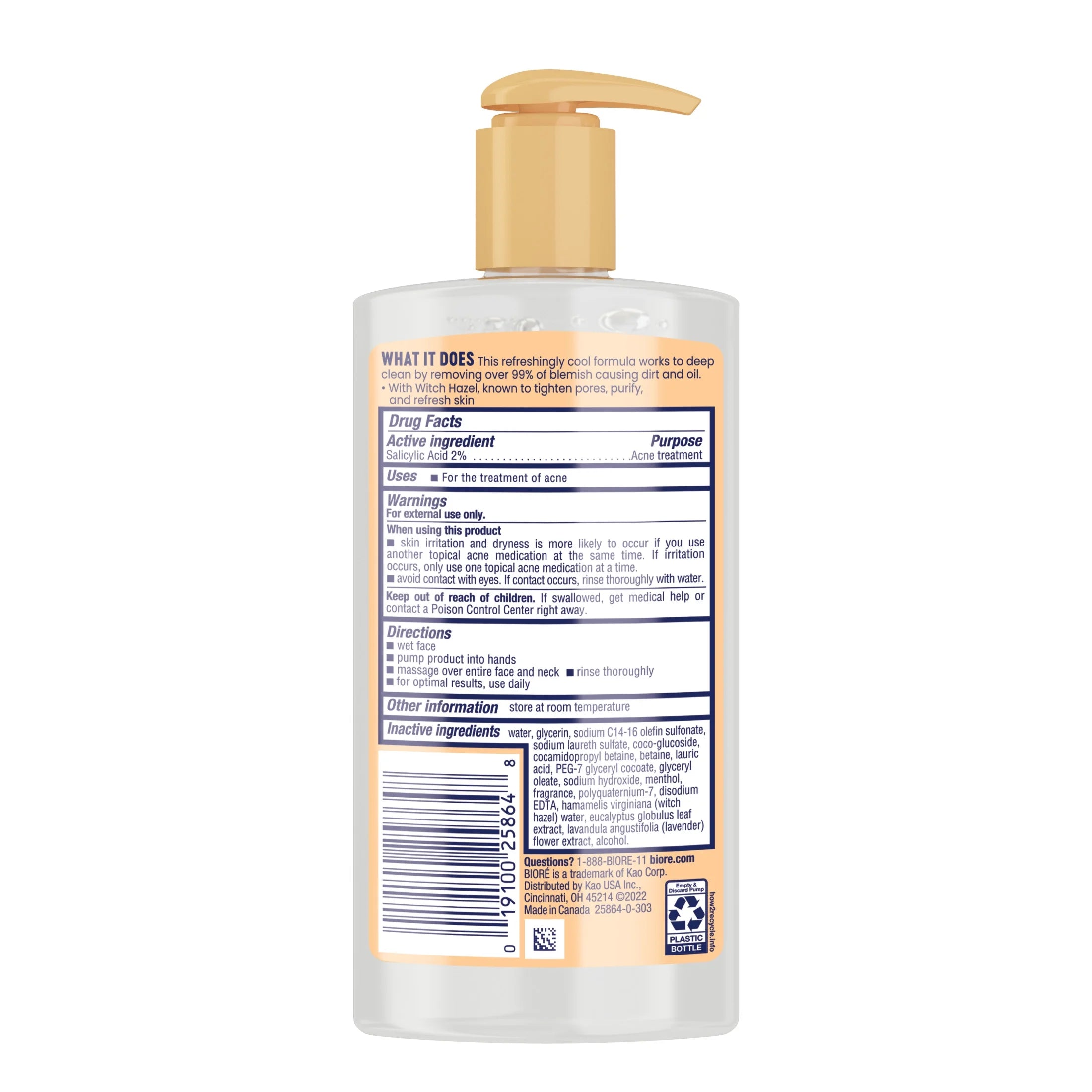 Biore Witch Hazel Face Wash Cleanser, Acne Prone Skin Care, 6.77 Fl Oz