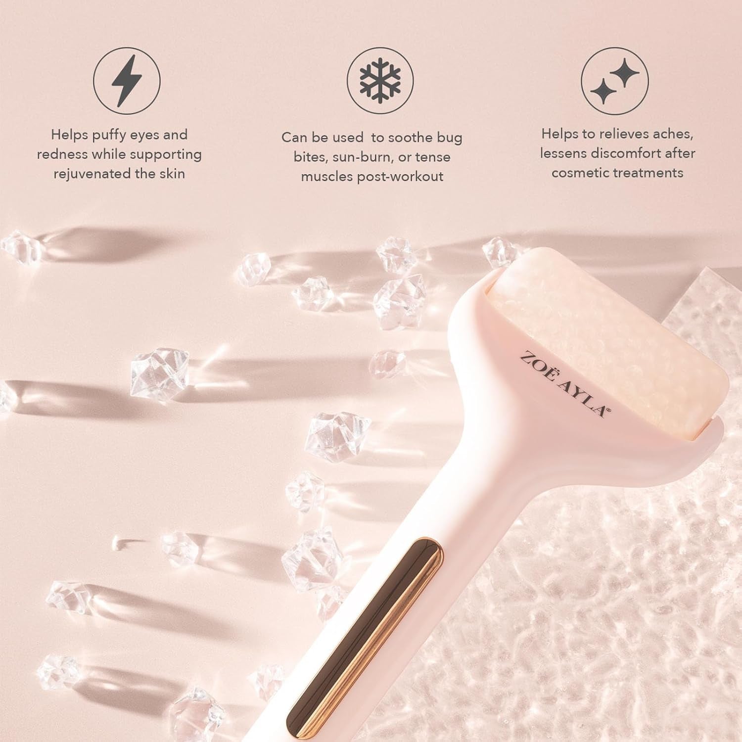 Zoe Ayla Face and Body Ice Roller - Skin Tightening and Rejuvenating Massager for Sunburn Relief, Sore Muscle Soothing, and Puffy Eye Treatment - Versatile for Whole Body Application